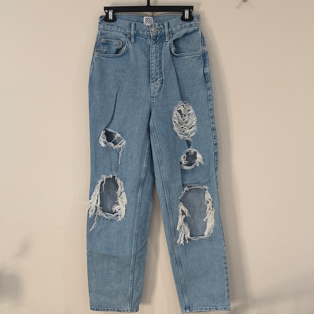 Light Blue Distressed High-Waist Jeans